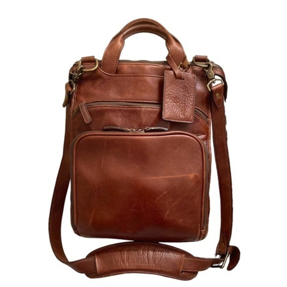 Allen Edmonds brown leather convertible backpack laptop bag carryon travel